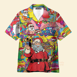 Christmas In July Santa Hippie Sending Gift In Summer Hawaiian Shirt
