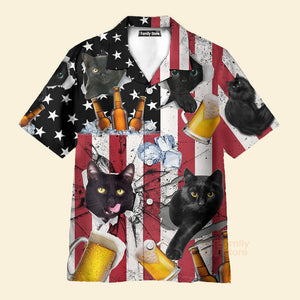 FamilyStore Beer And Black Cat American Flag Vintage - Hawaiian Shirt