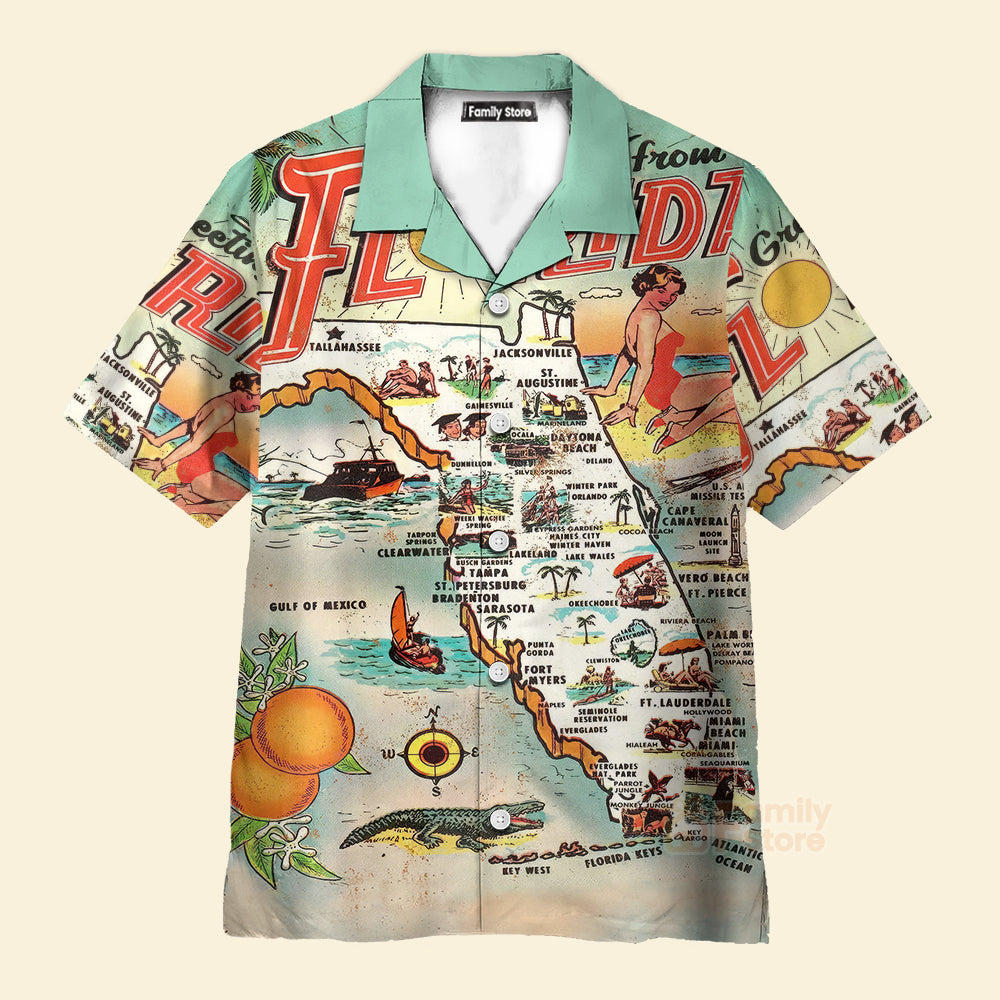 FamilyStore Coastal Vibes A Greeting From Florida - Hawaiian Shirt