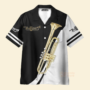 Trumpet Music Instrument Black And White Aloha Hawaiian Shirts