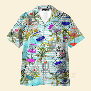 Disc Golf Tropical Palm Trees Pattern Aloha Hawaiian Shirts For Men, Women