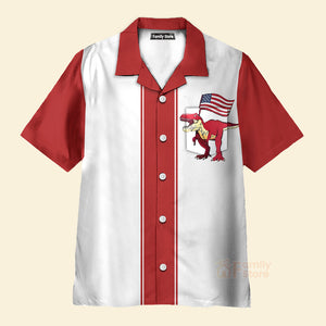American Flag Dinosaur Chest Pocket Short Sleeve Bowling Shirt Hawaiian Shirt