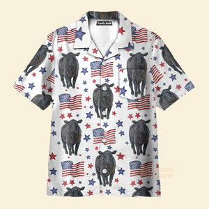 Unique Black Angus American Flag Pattern Hawaiian Shirt