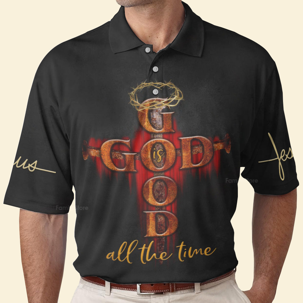 God Is Good All The Time Black Polo Shirt For Men