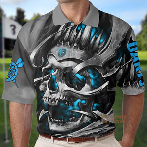 FamilyStore Custom Name Multicolor Teal Skull Darts All Over Printed - Personalized Men Polo