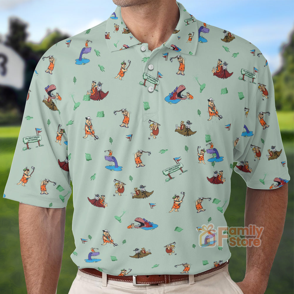 Fred Flintstone Playing Golf Pattern - Polo Shirt For Men