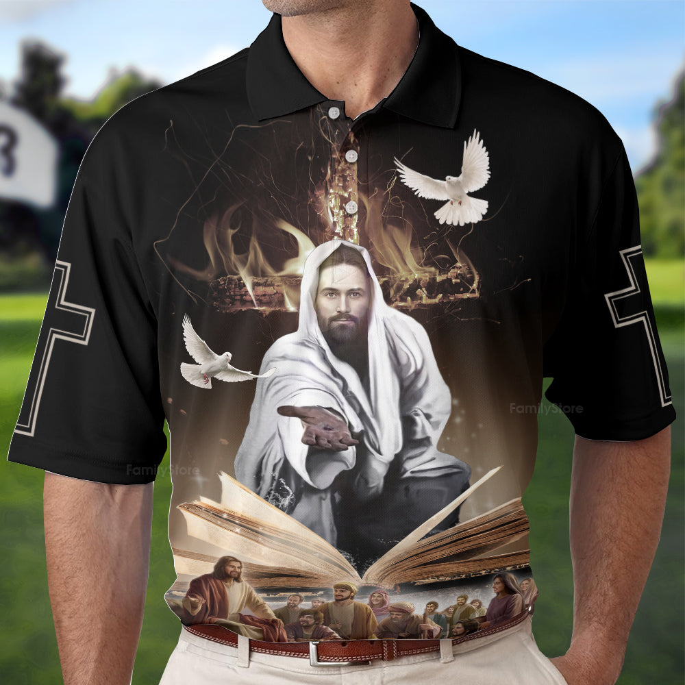 FamilyStore Jesus Give His Hand And Holy Bible - Men Polo Shirt