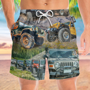 FamilyStore Jeep In The Moutain Sunset Vintage Art Style - Beach Short