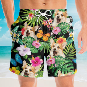 Custom Photo Dog Hibiscus Flower Summer - Personalized Beach Short