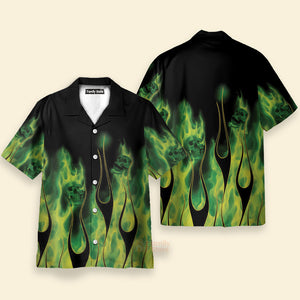 Flame Chest Pocket Short Sleeve Hawaiian Shirt