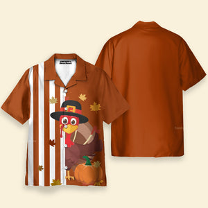 Thanksgiving Turkey Stripe Pattern Pumpkin Brown Hawaiian Shirt