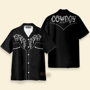 Cowboy Rodeo Texture , Vintage Embroidered Texas Western Hawaiian Shirt