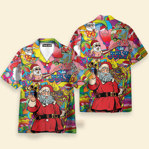 Christmas In July Santa Hippie Sending Gift In Summer Hawaiian Shirt