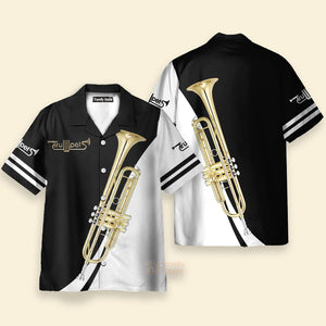 Trumpet Music Instrument Black And White Aloha Hawaiian Shirts
