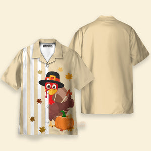 Thanksgiving Turkey Stripe Pattern Pumpkin Beige Hawaiian Shirt