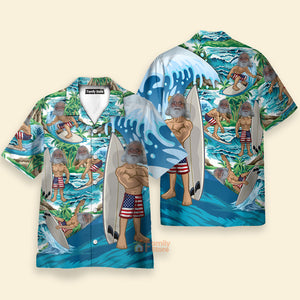 Custom Photo Funny Men Surfing - Personalized Hawaiian Shirt