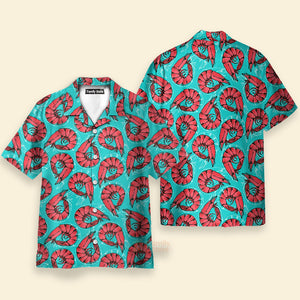 Shrimp Seafood Pattern Blue Aloha Hawaiian Shirts For Men & Women