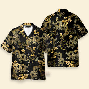 Black Gold Oriental Dragon Hawaiian Shirt