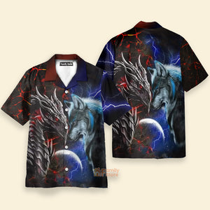 Dragon And Wolf Red And Blue - Hawaiian Shirt