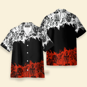 Skeleton Colorblock Print Hawaiian Shirt