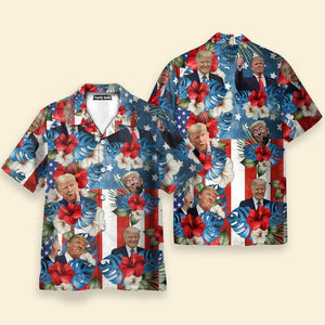 Custom Photo Trump American Flag Tropical Independence Day Hawaii Shirt