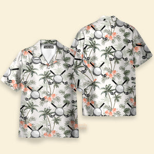 Golf Putter And Balls With Palm Trees Design Hawaiian Shirt