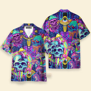 Vaporwave Psychedelic Hippie Skull And Mushrooms - Hawaiian Shirt