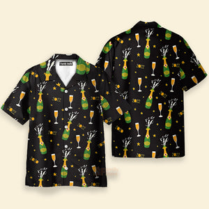 Happy New Year Champagne Bottle And Glass Lovely Pattern Hawaiian Shirt