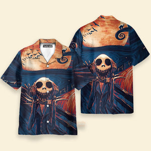 Halloween Oil Painting The Scream Skeleton Hawaiian Shirt
