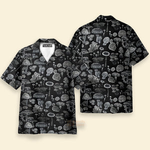 Black And White Casual Mushroom Hawaiian Shirt - For Men & Women