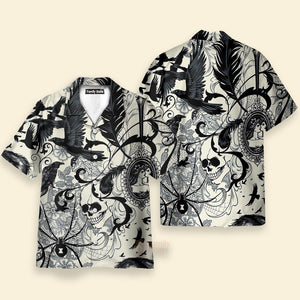 Casual Crow And Skull Print Hawaiian Shirt