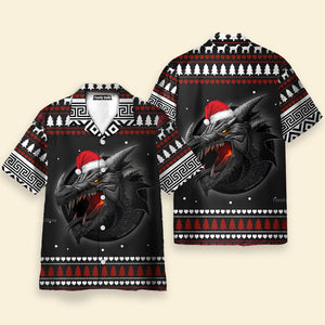 Dragon Merry Christmas Black And Red - Hawaiian Shirt