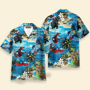 Godzilla Custom Shorts Sleeve Shirt Hawaiian Shirts Aloha Hawaii