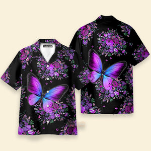 Purple Beautiful Butterfly Flowers Aloha Hawaiian Shirts For Men, Women