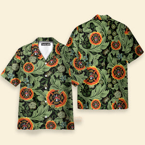 Floral And Leaves Fire Dept Logo Firefighter Shirt For Men