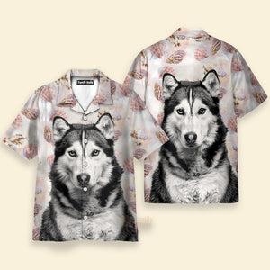 Husky Terrier Mens 3D Hawaiian Shirt, Husky Button Up Shirt