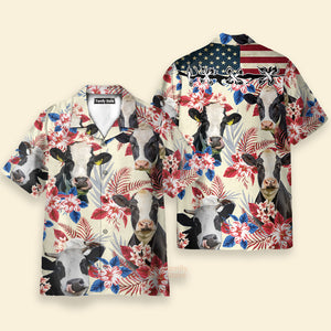 Unique Holstein Friesian Cattle American Flag Hawaiian Shirt