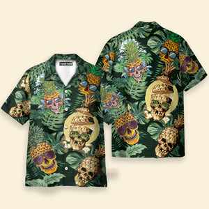 Beach Skull Pineapple And Leaf Palm Tree Hawaiian Shirt