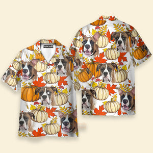 Custom Face Pumkin Fall Leaves - Gift For Mom Dog, Dad Dog,  Pet Lover - Personalized Hawaiian Shirt