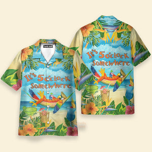 Tropical Parrot It's 5 O'clock Somewhere Aloha Hawaiian Shirts