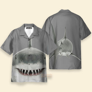 Shark Smile Hawaiian Shirt, Shark Button Up Shirt For Adults