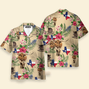 Insignia Bluebonnet Texas Hawaiian Shirt Cream Version, Texas Home Shirt