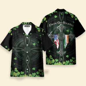 St Patricks Day Irish Erin Go Bragh American Flag Clover Hawaiian Shirt