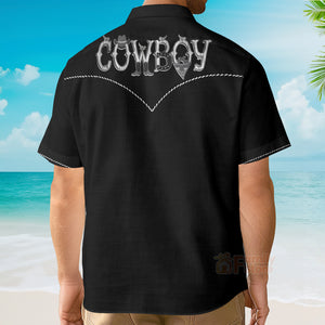 Cowboy Rodeo Texture , Vintage Embroidered Texas Western Hawaiian Shirt