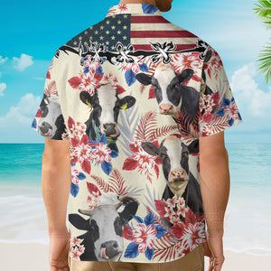 Unique Holstein Friesian Cattle American Flag Hawaiian Shirt