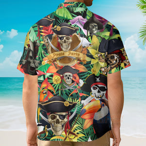 FamilyStore Tropical Pirates Skull Make Legends Black Aloha Hawaiian Shirt