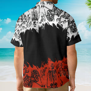 Skeleton Colorblock Print Hawaiian Shirt