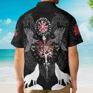 Viking Raven And Wolf Viking Hawaiian Shirt, Wolf Viking Shirt Short Sleeve