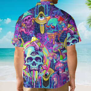 Vaporwave Psychedelic Hippie Skull And Mushrooms - Hawaiian Shirt