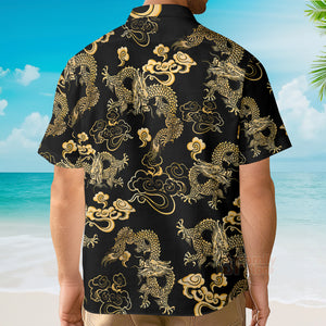 Black Gold Oriental Dragon Hawaiian Shirt